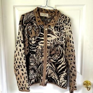 Vintage Lisa Ashley metallic tiger sweater.  Full front zipper.  Size Large.